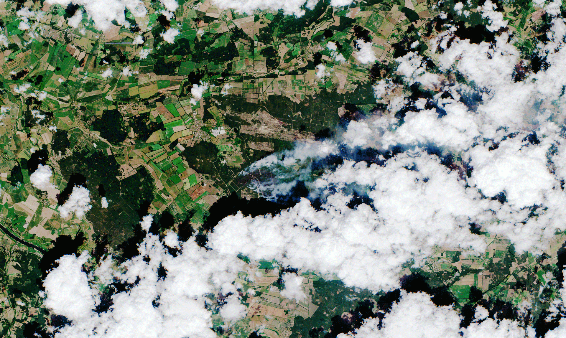 Imagen satelital de los incendios en Alemania, a 2 de julio de 2019.