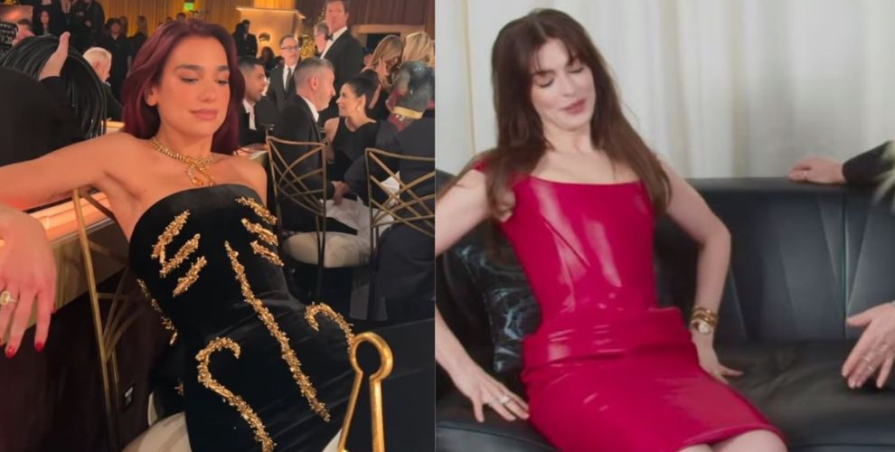 La cantante Dua Lipa y la actriz Anne Hathaway con vestidos con los que apenas pueden sentarse.
