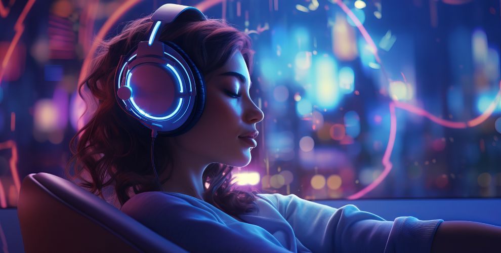 Imagen creada por inteligencia artificial de una persona escuchando música.