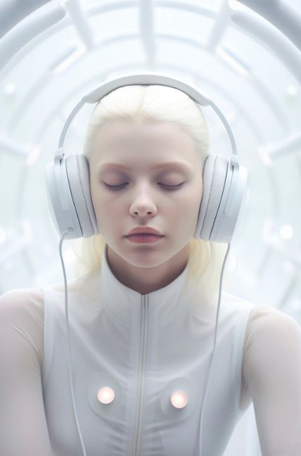 Imagen creada por inteligencia artificial de una persona escuchando música.